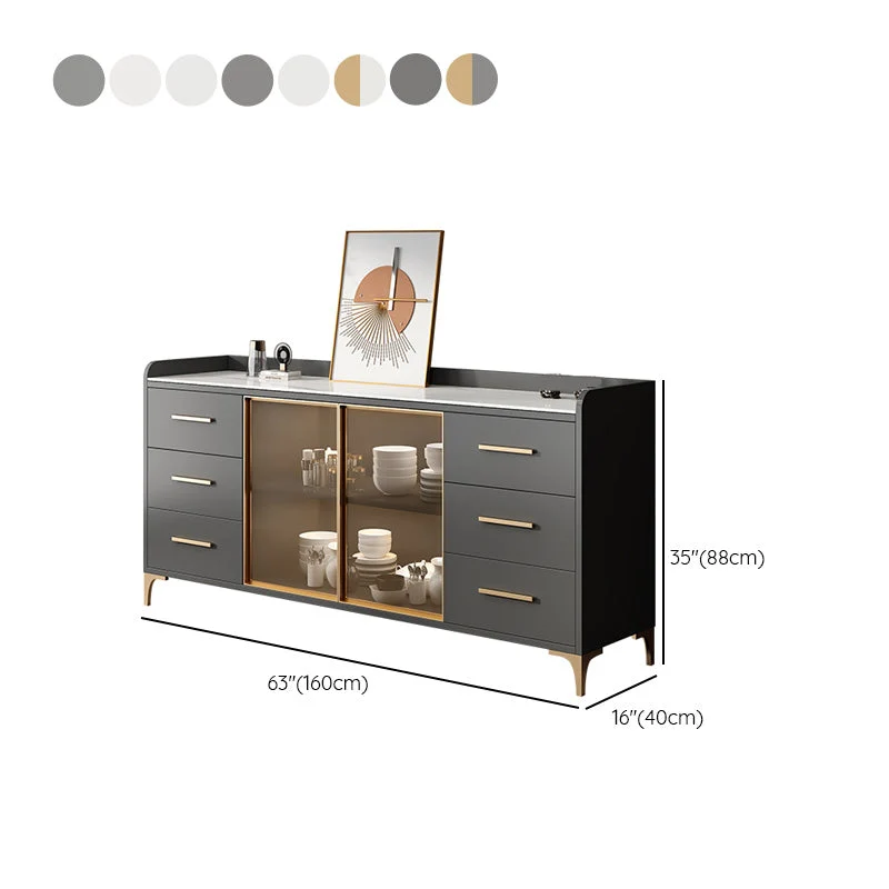 Glam Style Sideboard Wood Glaswerk Doors Side Board Cabinets and Drawers without Light 31l