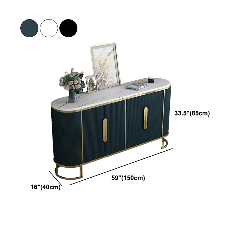 Glam Style Stone Sideboard Buffet 33.4"H 4-Door Dining Room Buffet Server Stofbestendig White