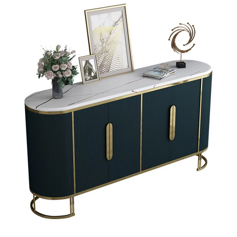 Glam Style Stone Sideboard Buffet 33.4"H 4-Door Dining Room Buffet Server Stofbestendig White