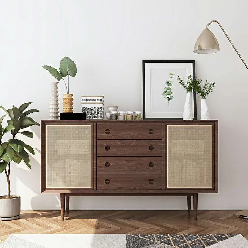 Industrieel Dinning Room Modern Style Cupboard 4 Drawer 2 Doors Dennen Top Sideboard 47l