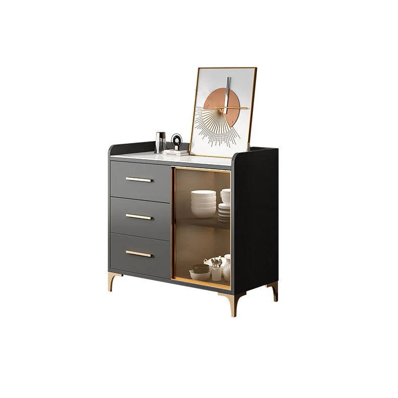 Industrieel Glam Style Sideboard Wood Glaswerk Doors Side Board Cabinets and Drawers without Light 31l