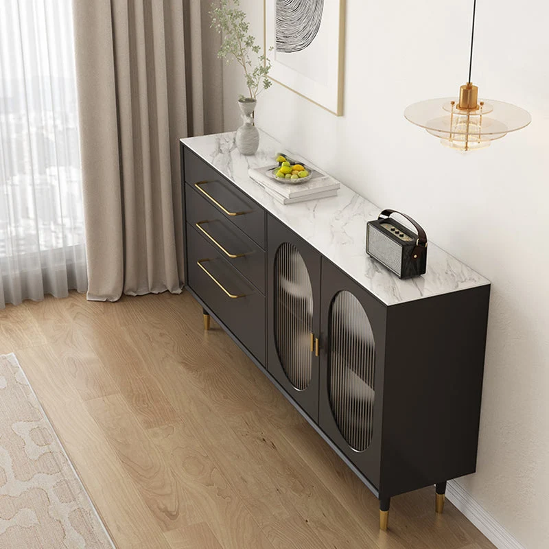 Industrieel Modern Koolzwart Buffet Sideboard Engineered Wood Dining Server Drawers and Storage 47l