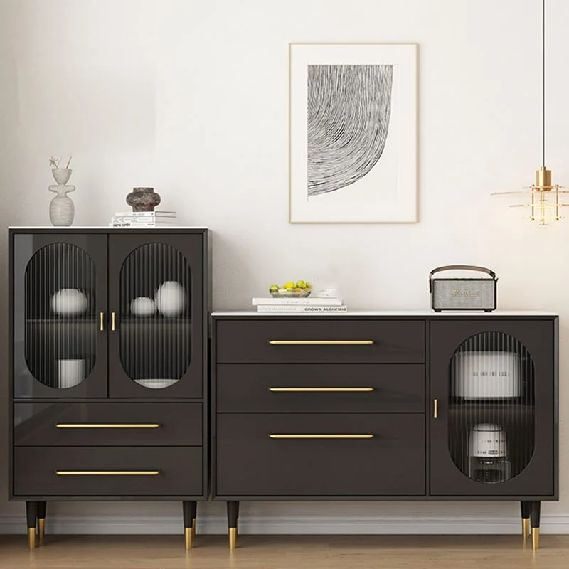 Industrieel Modern Koolzwart Buffet Sideboard Engineered Wood Dining Server Drawers and Storage 47l