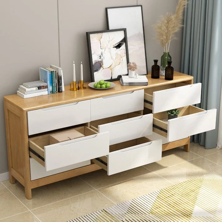 Landelijk Modern Rubber-wood Eenkleurig Wood Side Board Living Room Buffet/Console Drawers Natural