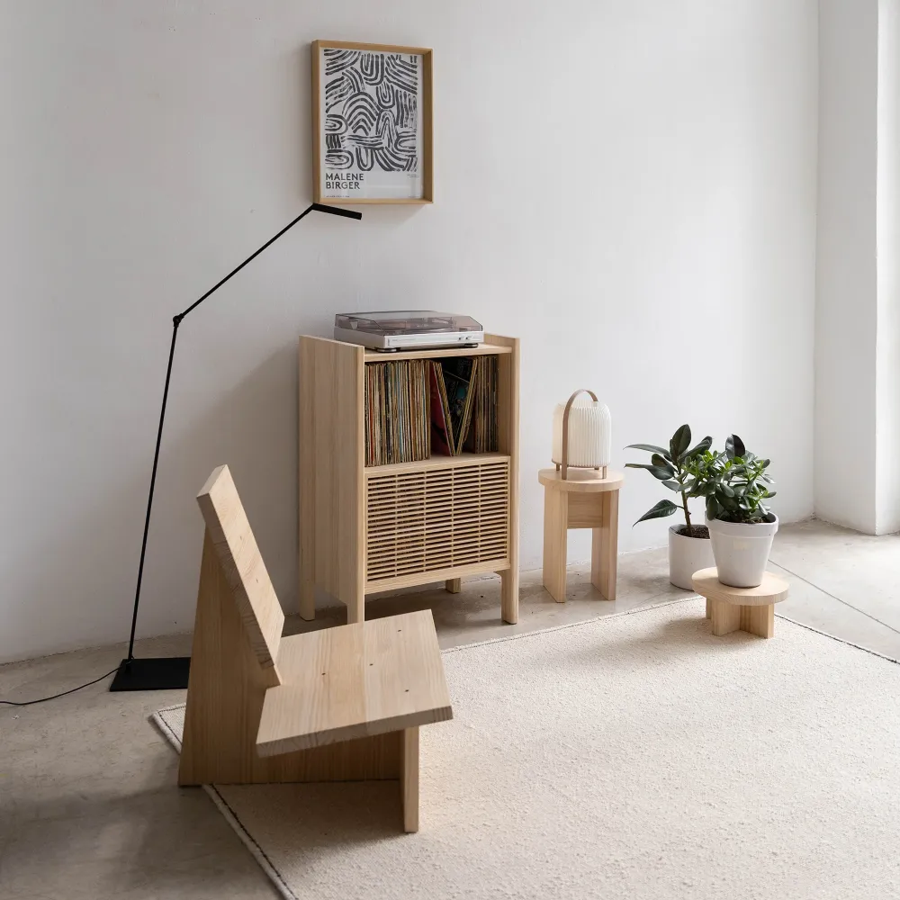 Minimalistisch Baster stevig wood sideboard vinyl records 1 door 59 cm Natural