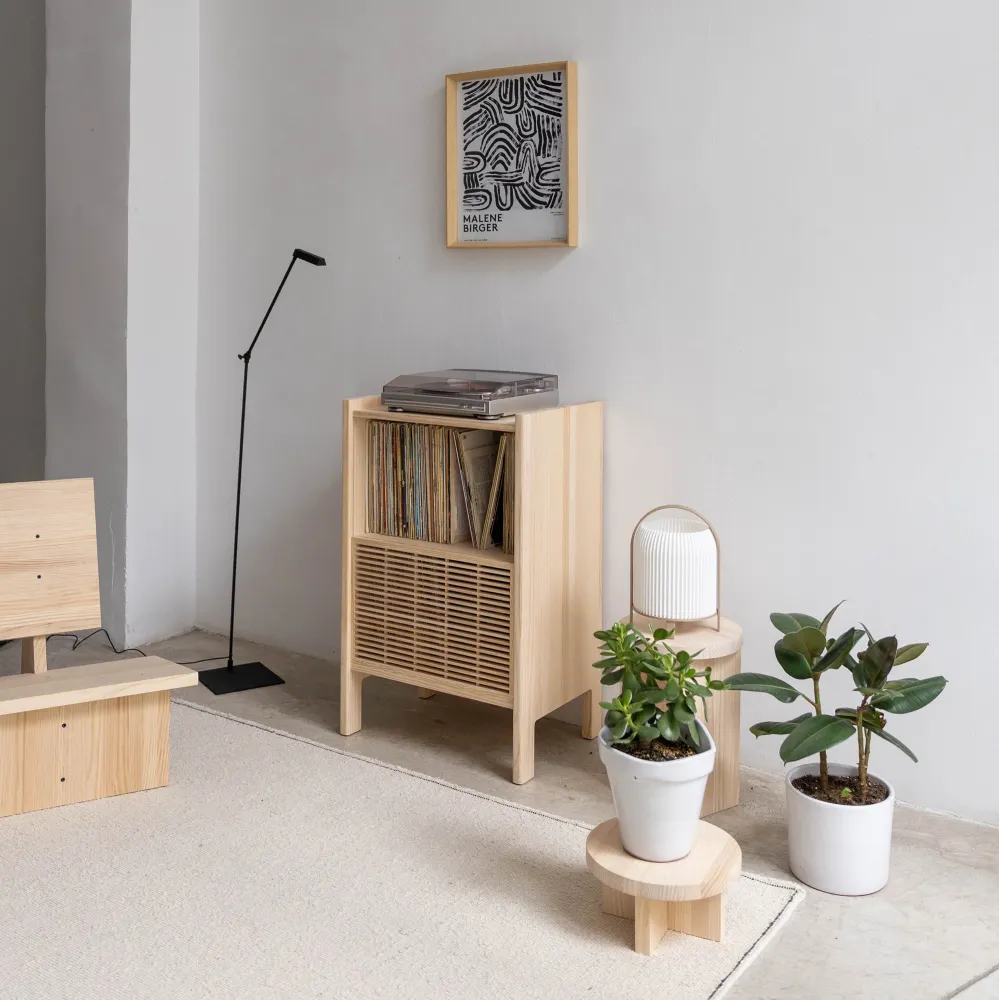 Minimalistisch Baster stevig wood sideboard vinyl records 1 door 59 cm Natural