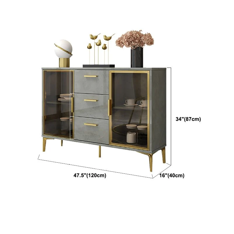Minimalistisch Contemporary Asgrijs Sideboard Wood Buffet Server Glass Doors 39l