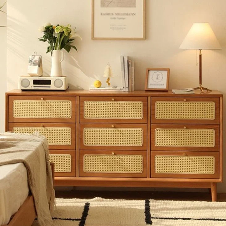 Modern Grenen Wood Sideboard Simple Beige Buffet Table Drawer Dining Room met Stoelen Set 47l
