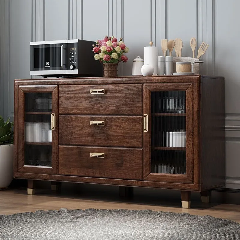 Modern Rubberwood Stevig Wood Sideboard 34.5" H Brown Credenza Dining Room met Blad Keramiek 31l