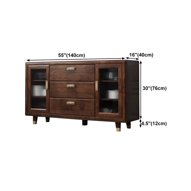 Modern Rubberwood Stevig Wood Sideboard 34.5" H Brown Credenza Dining Room met Blad Keramiek 31l