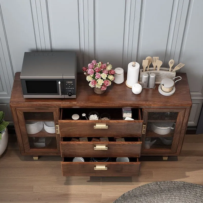 Modern Rubberwood Stevig Wood Sideboard 34.5" H Brown Credenza Dining Room met Blad Keramiek 31l