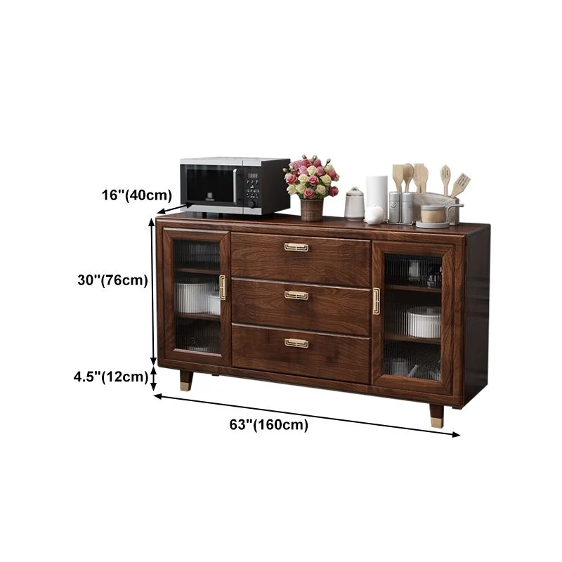Modern Rubberwood Stevig Wood Sideboard 34.5" H Brown Credenza Dining Room met Blad Keramiek 31l