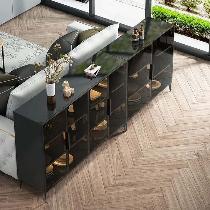Modern Style Glaswerk Sideboard Dining Room 36.6"H Buffet Server Black - Makkelijk Schoon Te Maken 31l