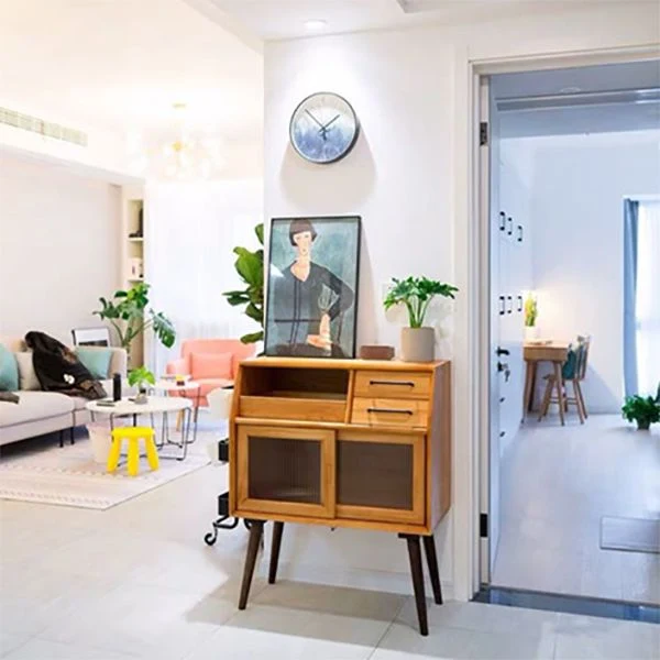 Modern Style Wood Sideboard 39-inch Height Glaswerk Doors Cupboard Living Room 180 x 90 cm Walnut