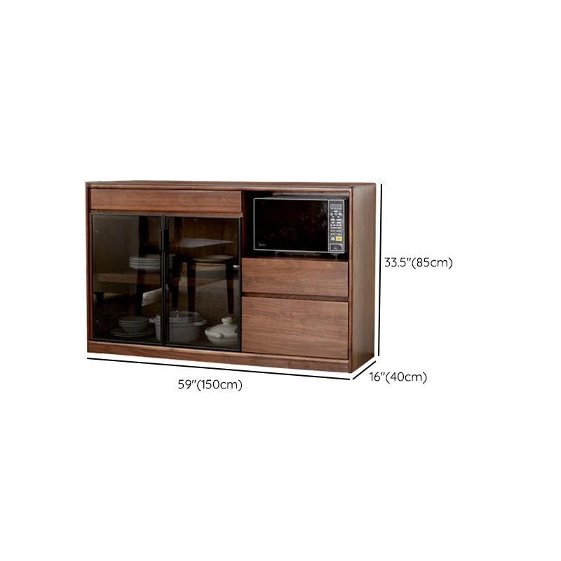 Modern Uni Wood Sideboard 3 Drawers Glass Door Brown 59l