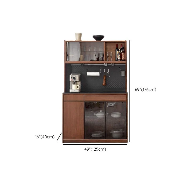 Modern Uni Wood Sideboard 3 Drawers Glass Door Brown 59l