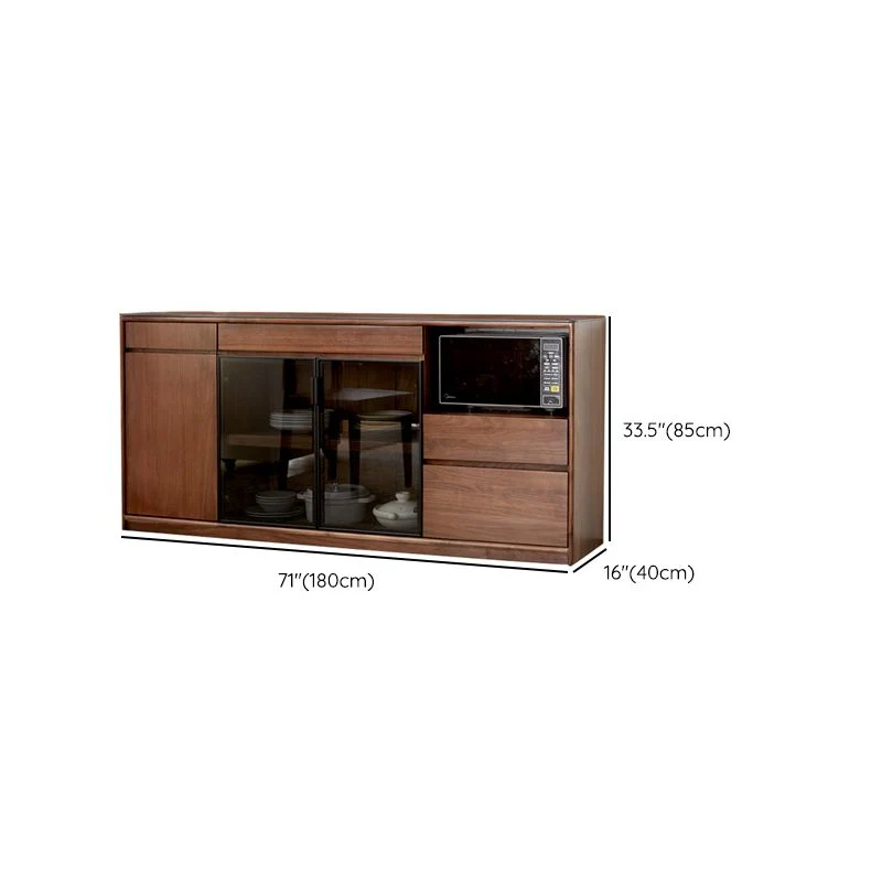Modern Uni Wood Sideboard 3 Drawers Glass Door Brown 59l