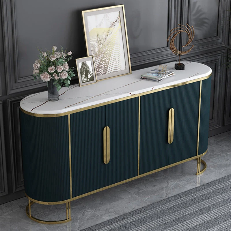 Premium Glam Style Stone Sideboard Buffet 33.4"H 4-Door Dining Room Buffet Server White
