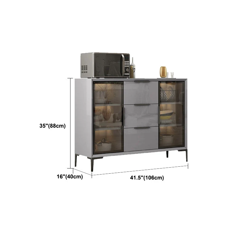 Premium Grauw Engineered Wood Sideboard Table Modern Buffet Server Glass Doors 32
