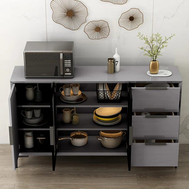 Premium Grauw Engineered Wood Sideboard Table Modern Buffet Server Glass Doors 32