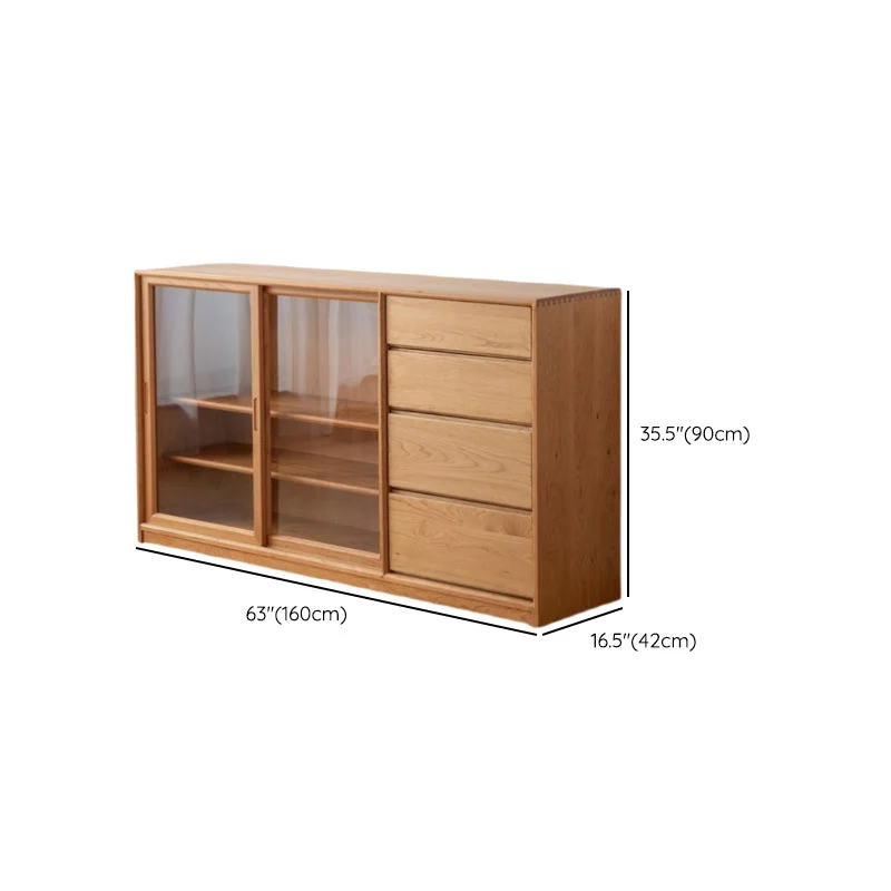 Rond Contemporary Taupe Sliding Doors Sideboard Solid Wood Buffet Table 4 Drawers 47l