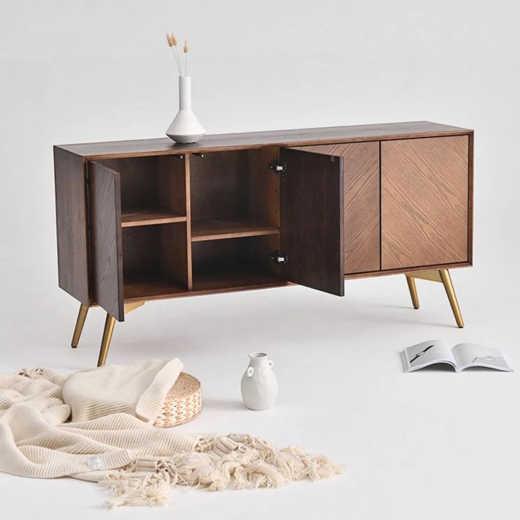 Stevig Wood Sideboard Cabinet Storage 35.4-inch High Buffet Server met Opberglades 55l
