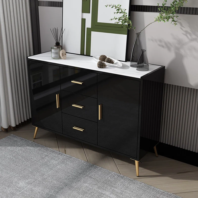 Stijlvol Modern 39.5"L Glam Style Side Board Engineered Wood Drawers and Storage Dining Room White