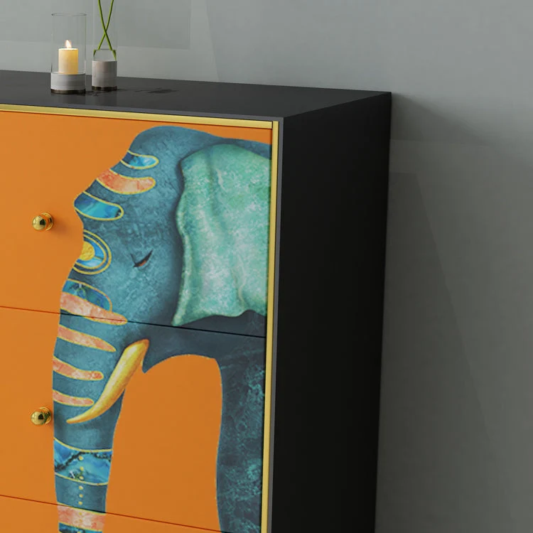 Stijlvol Modern 6-Drawer Engineered Wood Sideboard 47.5"L Actueel Orange Buffet Dining Room Orange