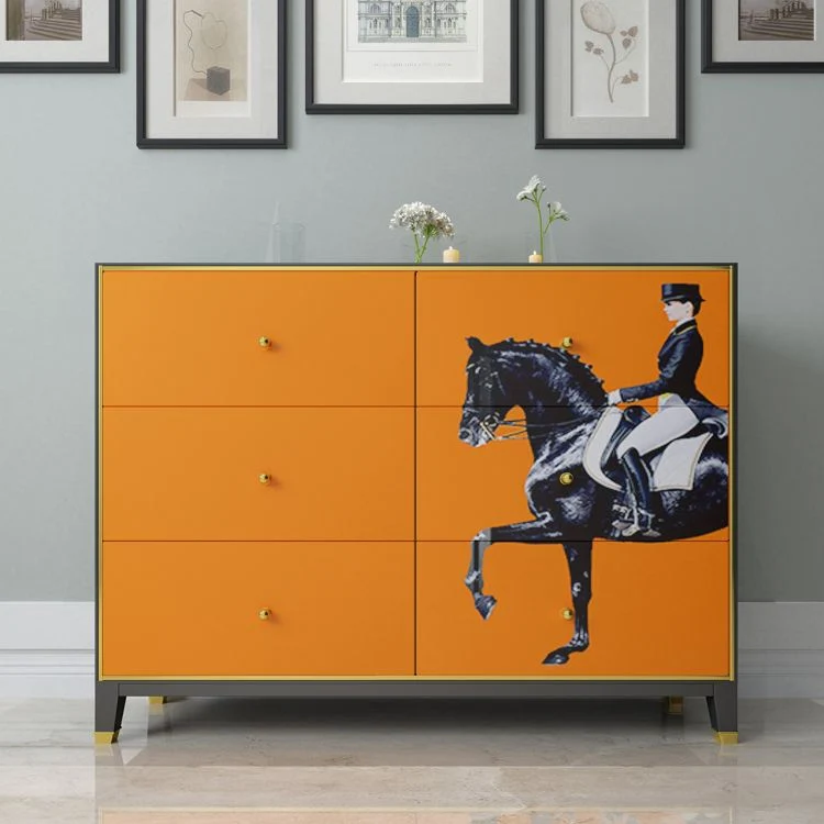 Stijlvol Modern 6-Drawer Engineered Wood Sideboard 47.5"L Actueel Orange Buffet Dining Room Orange