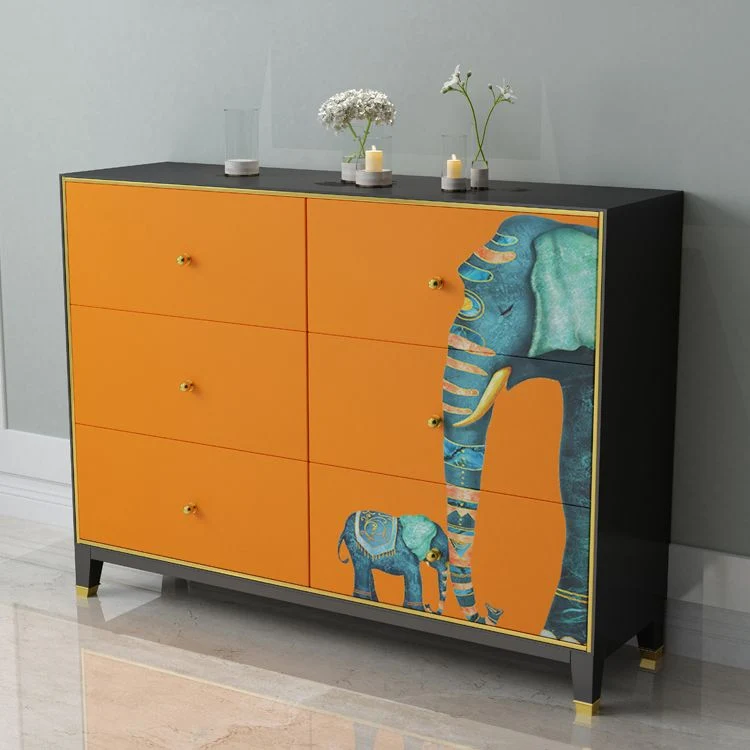 Stijlvol Modern 6-Drawer Engineered Wood Sideboard 47.5"L Actueel Orange Buffet Dining Room Orange