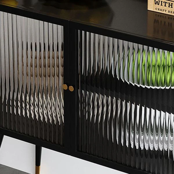 Stijlvol Modern Modern Black Ijzer Dining Server Striped Glass Doors Cabinets Sideboard Living Room 24l