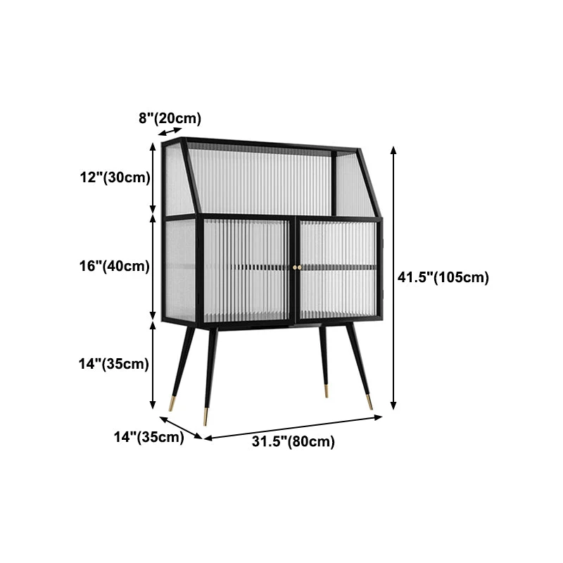 Stijlvol Modern Modern Black Ijzer Dining Server Striped Glass Doors Cabinets Sideboard Living Room 24l