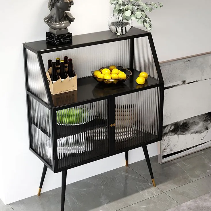 Stijlvol Modern Modern Black Ijzer Dining Server Striped Glass Doors Cabinets Sideboard Living Room 24l