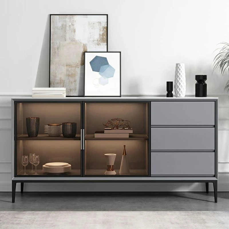 Stone Buffet Table Contemporain Style Side Board Cabinets and Drawers 47l