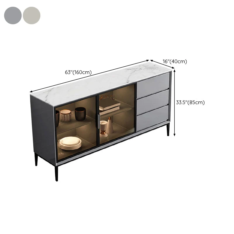 Stone Buffet Table Contemporain Style Side Board Cabinets and Drawers 47l
