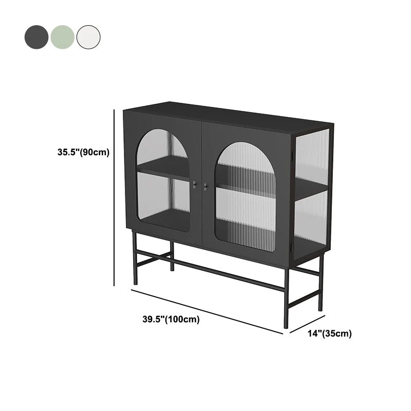 Strak Sideboard Glass Doors Indoor Dining Server Metal Frame 31l