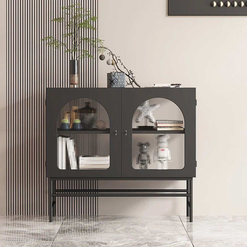 Strak Sideboard Glass Doors Indoor Dining Server Metal Frame 31l