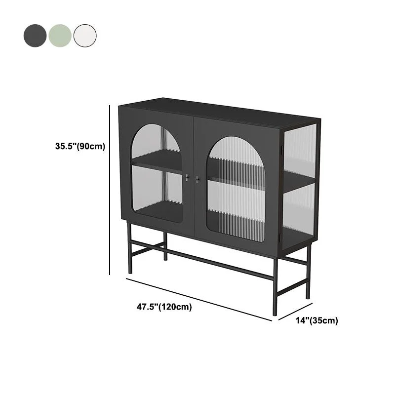 Strak Sideboard Glass Doors Indoor Dining Server Metal Frame 31l
