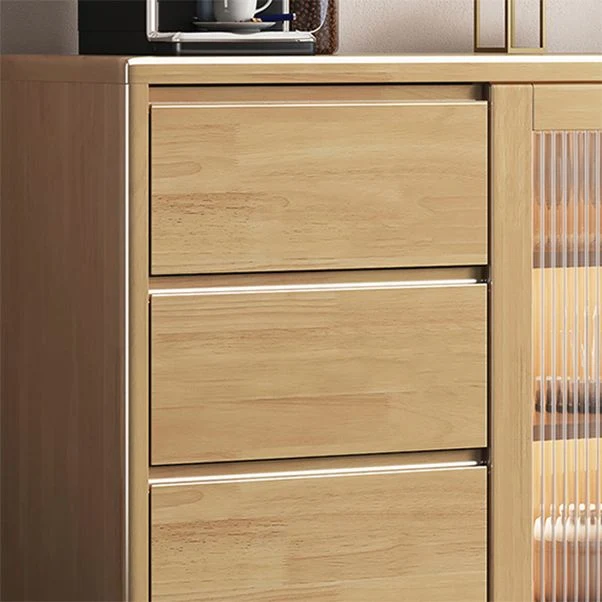 Strak Style Solid Wood Buffet Table 4-Drawer Buffet Sideboard Living Room Natural