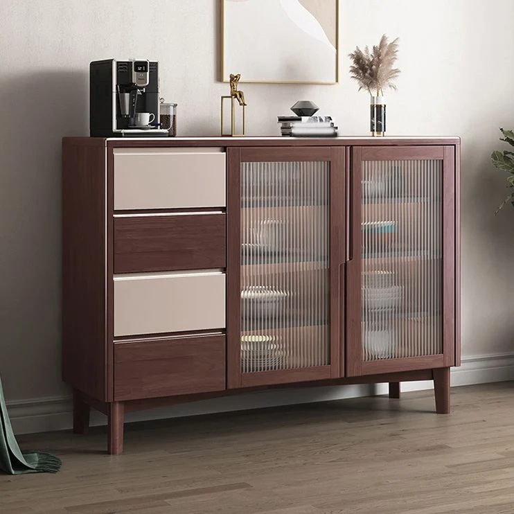 Strak Style Solid Wood Buffet Table 4-Drawer Buffet Sideboard Living Room Natural