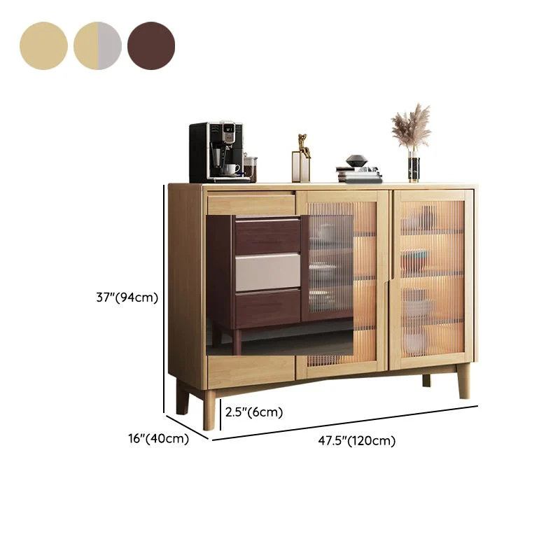 Strak Style Solid Wood Buffet Table 4-Drawer Buffet Sideboard Living Room Natural