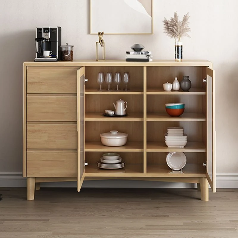 Strak Style Solid Wood Buffet Table 4-Drawer Buffet Sideboard Living Room Natural