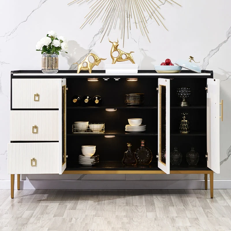 Uitbreidbaar Glam Style Buffet Table Faux Marble Side Board Cabinets and Drawers 47l