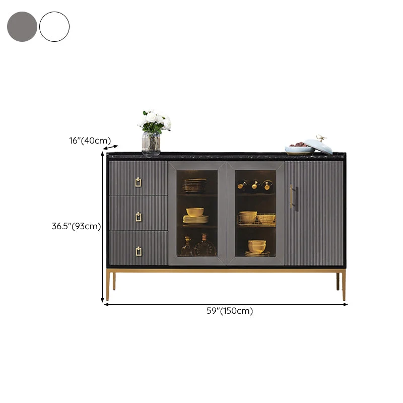 Uitbreidbaar Glam Style Buffet Table Faux Marble Side Board Cabinets and Drawers 47l