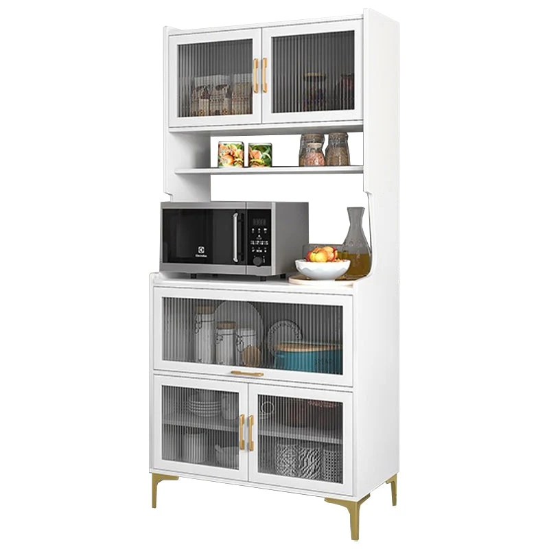 Uitbreidbaar Stone and Wood Buffet Sideboard Hedendaags Open Storage Glass Doors 24l