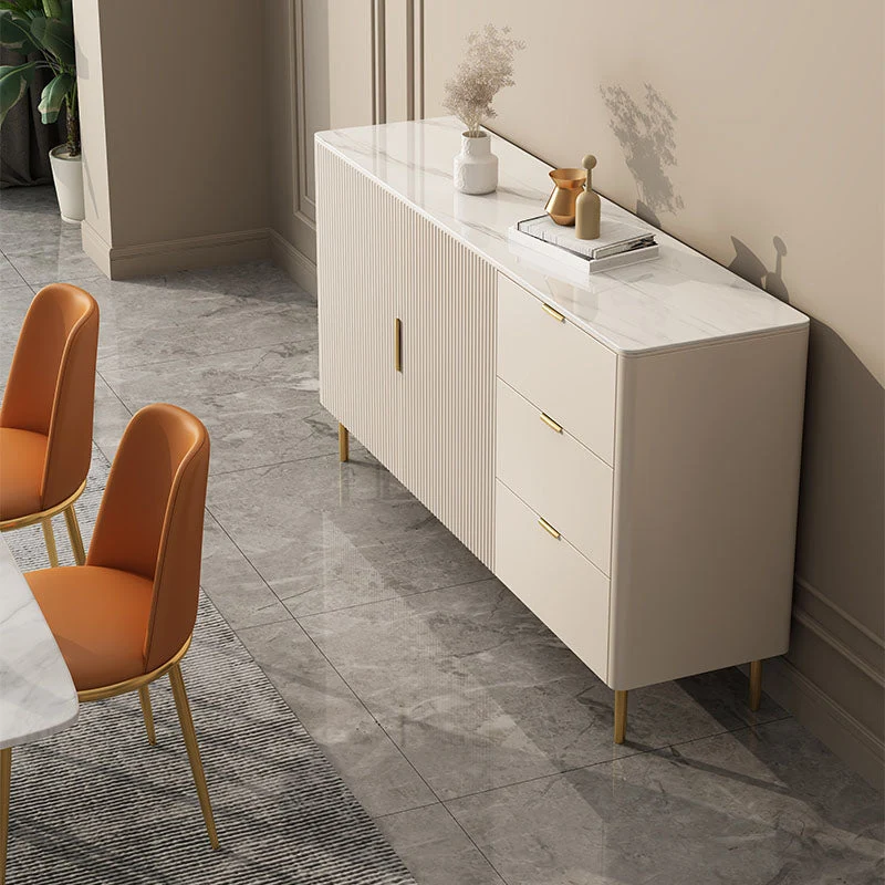 Uitbreidbaar Strak Style White Sideboard Table 33.5" High Buffet Drawers Storage 47l