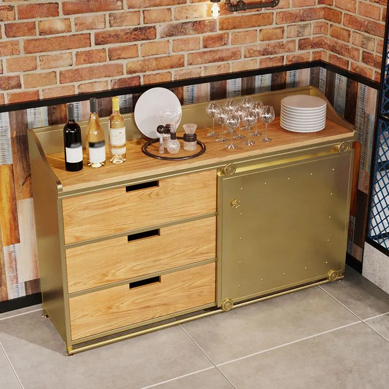 Uitschuifbaar Dining Room Glam Style Sideboard Wood Drawer Ijzer Sliding Doors Cupboard 31l