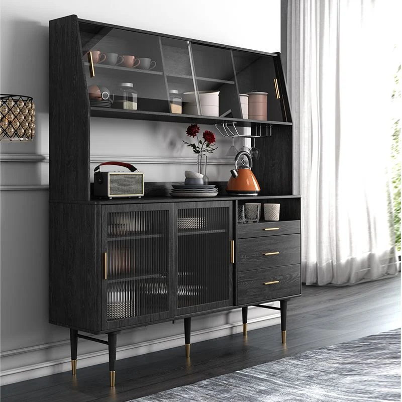 Zwart Glam Buffet Sideboard Doors Cabinets Drawers Dining Buffet voor 6 Personen 61l