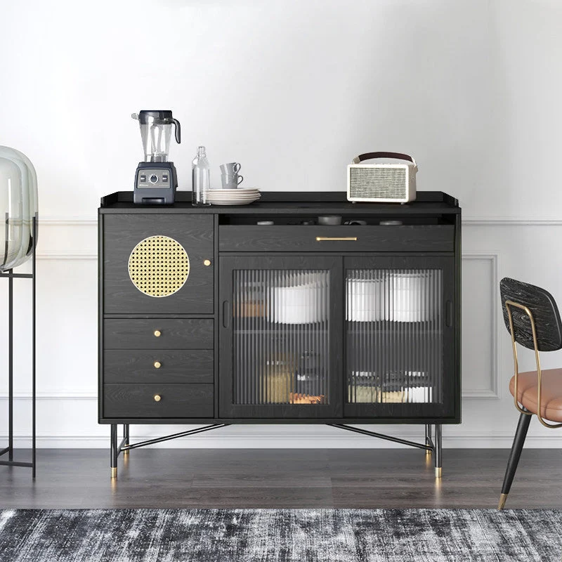 Zwart Glam Buffet Sideboard Doors Cabinets Drawers Dining Buffet voor 6 Personen 61l