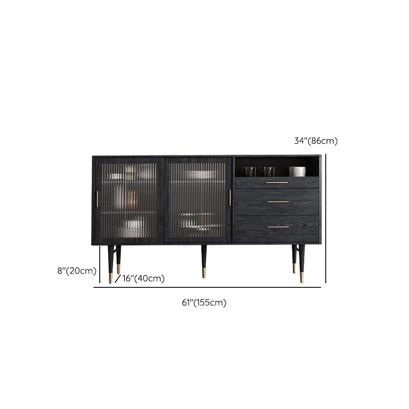Zwart Glam Buffet Sideboard Doors Cabinets Drawers Dining Buffet voor 6 Personen 61l